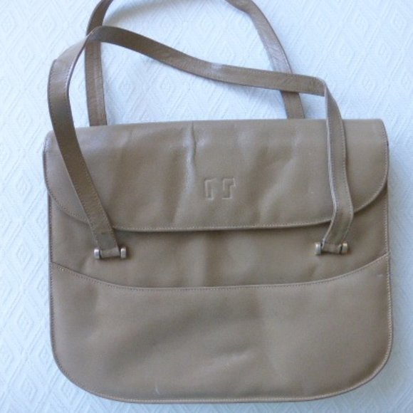 NINA RICCI PARIS taupe tan LEATHER bag Vintage - Picture 1 of 10